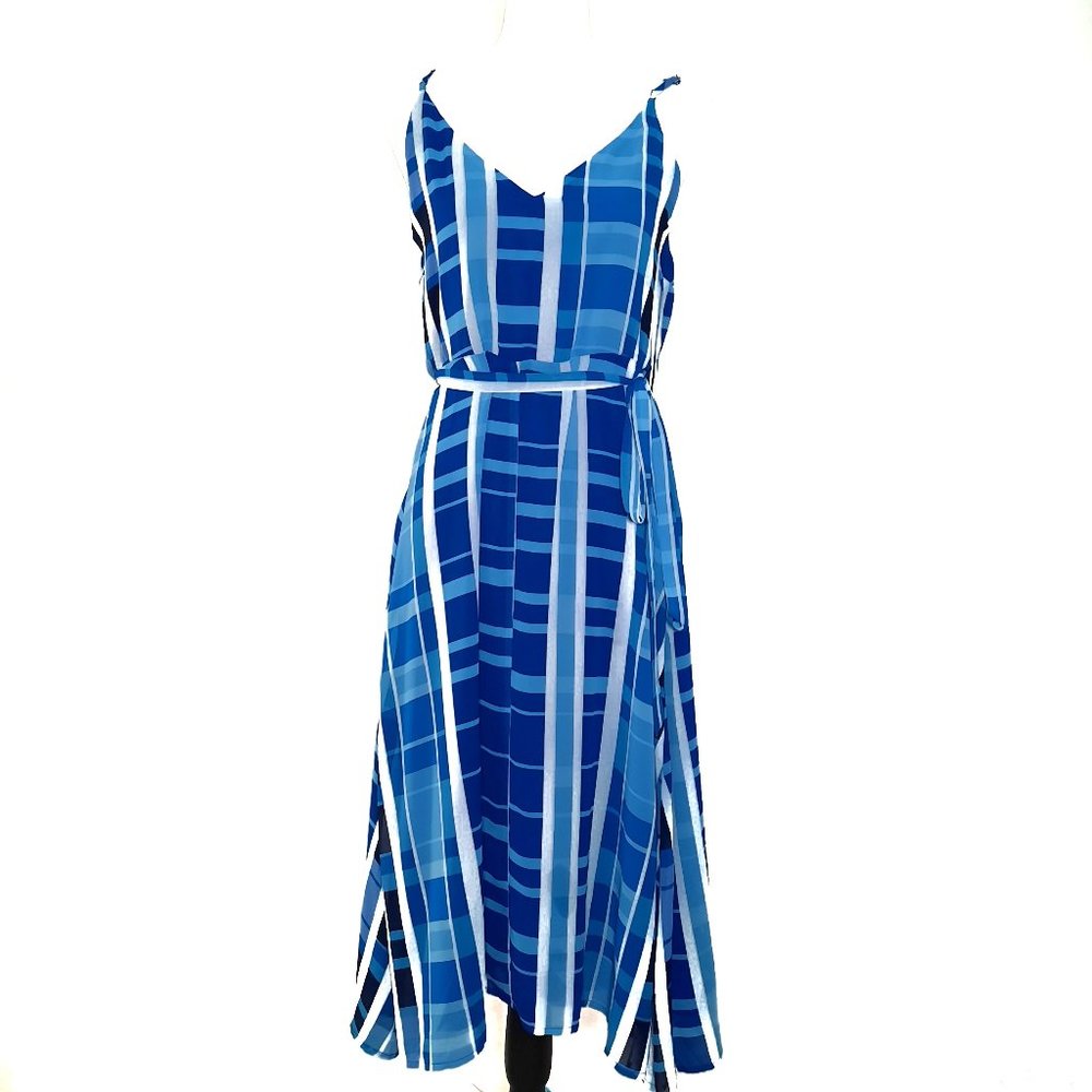 Allison Joy Color Block Blue & White Wrap Dress